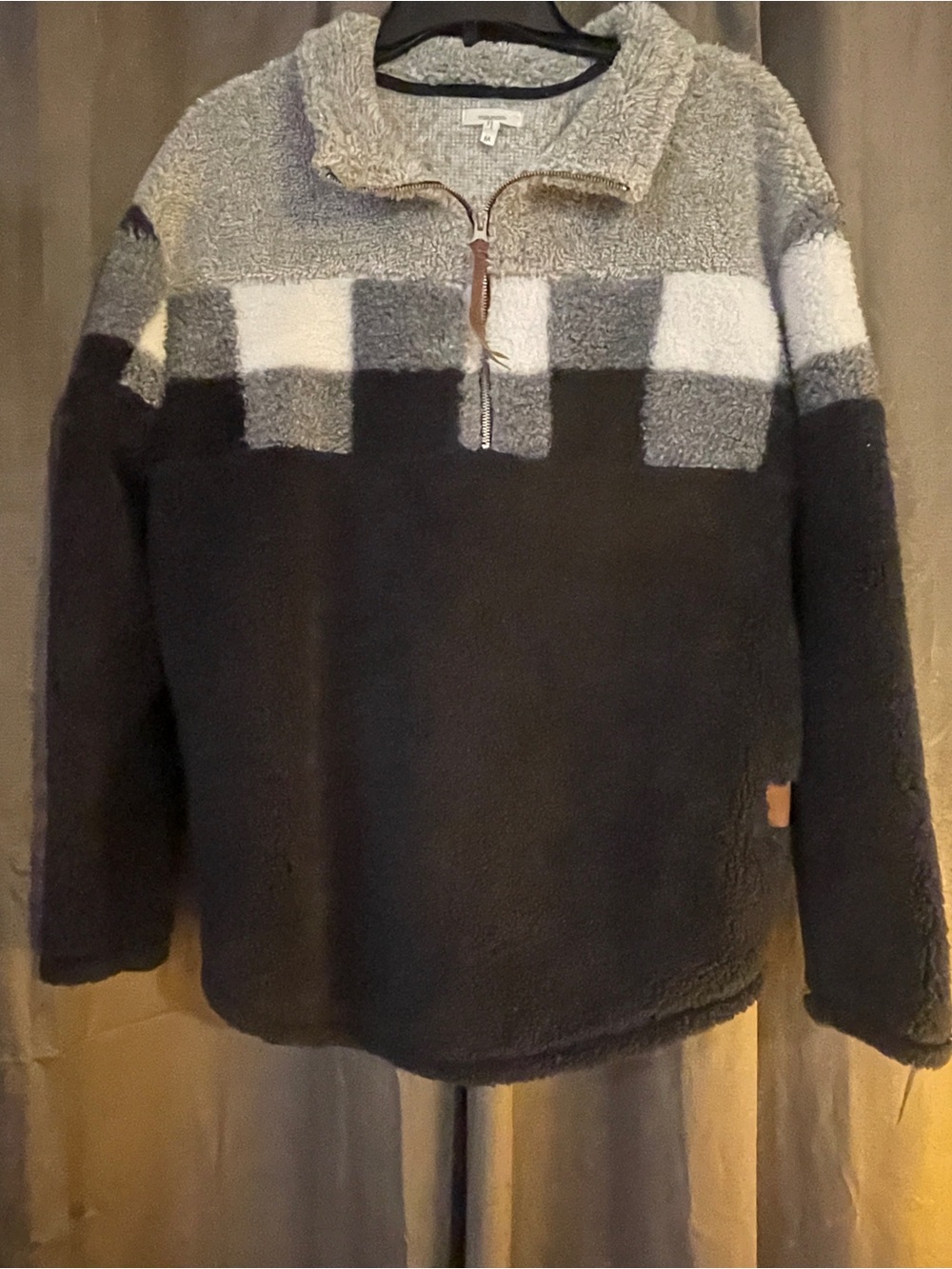 Maurices Women”s Colorblock Sherpa Zip Pullover - Black, Gray, White
